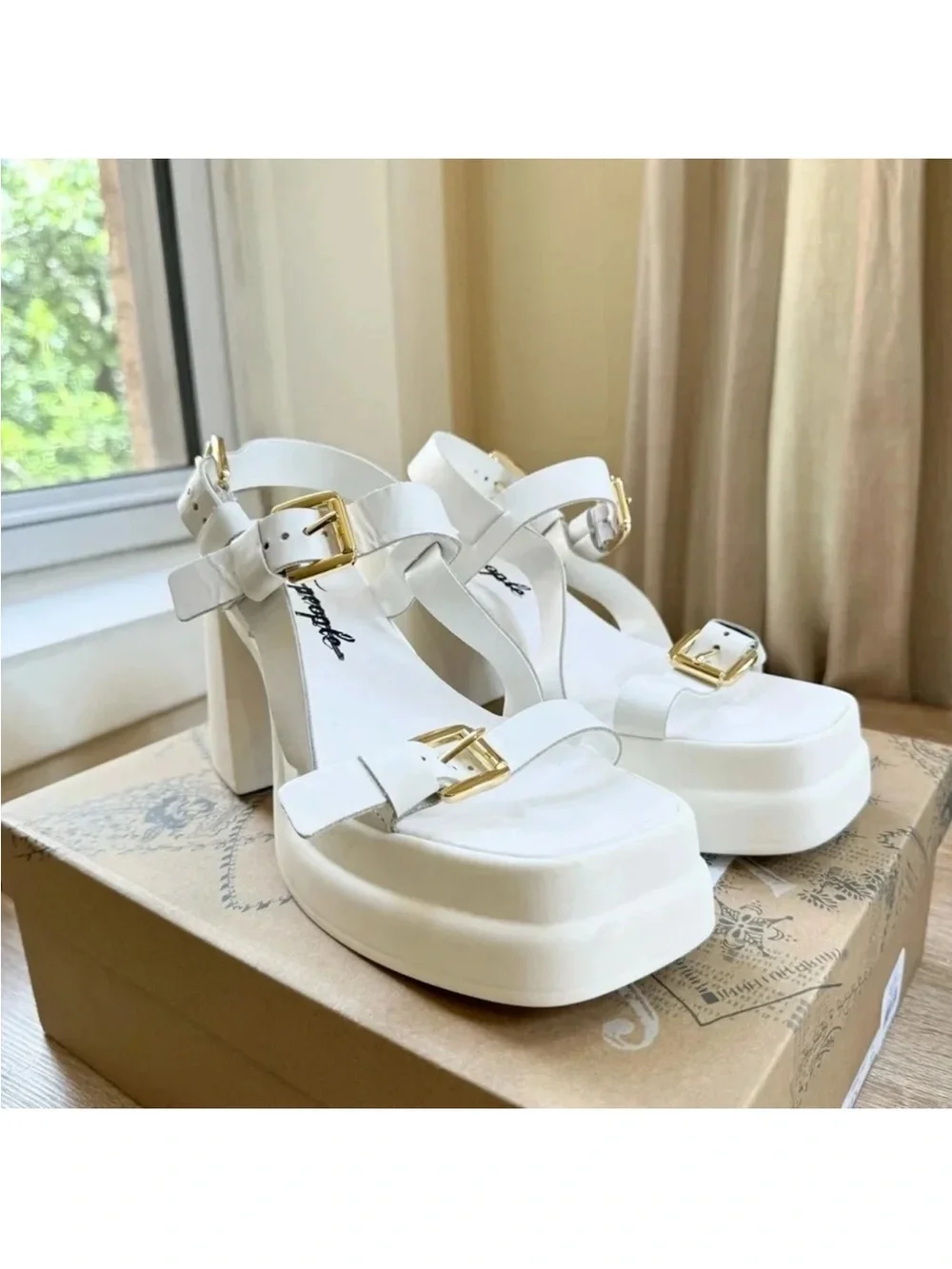 New Free People Pamela Double Stack Platform Heels White Womens 8